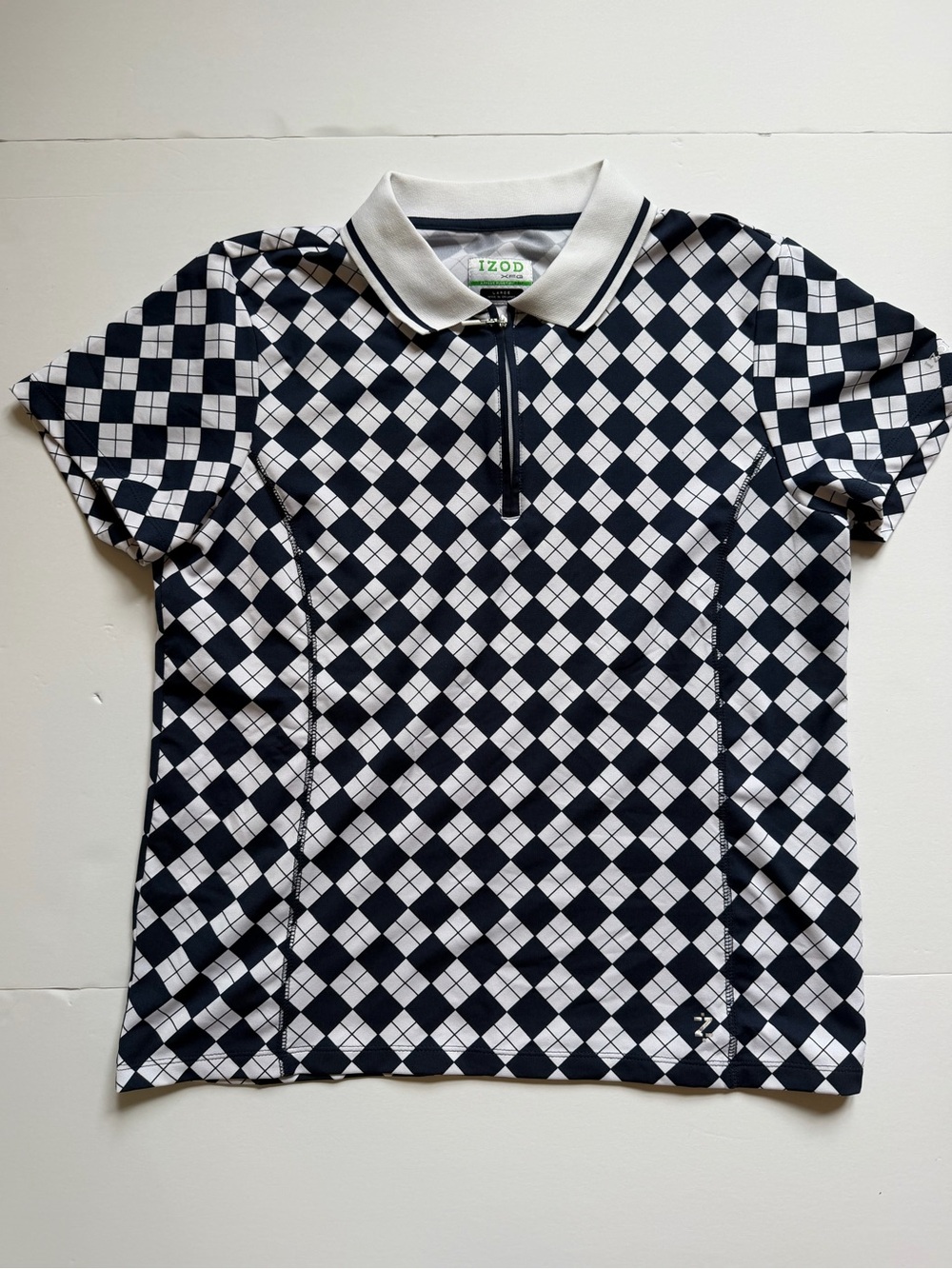 IZOD XFG Black White Argyle Golf Polo Shirt (Size L)